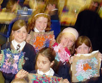 Children with their rag rug squares